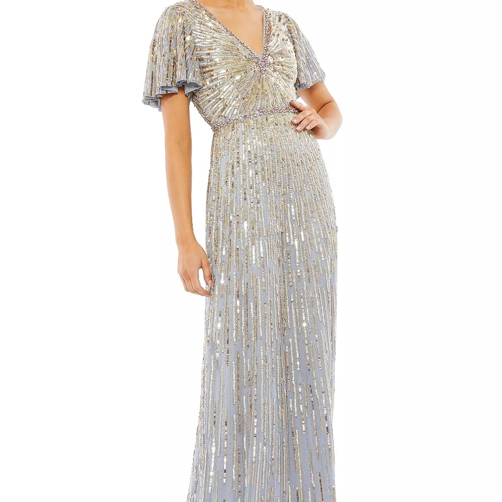 Mac Duggal  Sequined Butterfly-Sleeve Column Gown Women's Dress Size 14